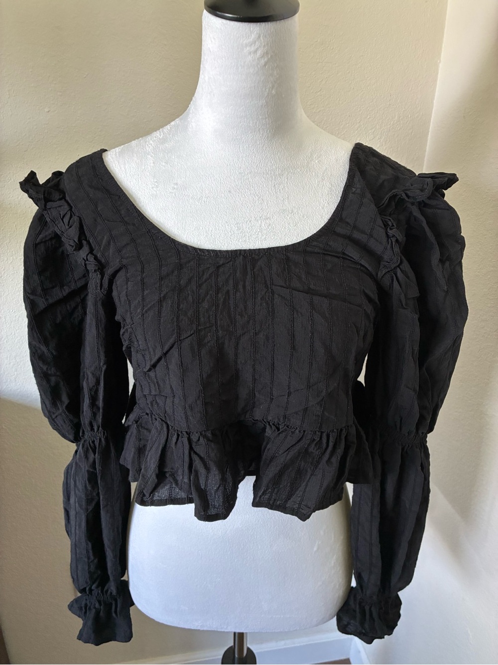 Topshop Black Ruffle Cropped Peasant Blouse